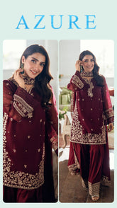 Azure Exclusive Cotton Unstitch 3pc suit Colour Berry Dusk