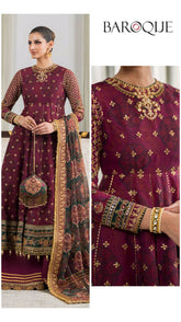 Baroque Exclusive Cotton Lawn Unstitch 3pc-Maroon