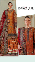 Baroque Exclusive Cotton Unstitched 3pc Rust