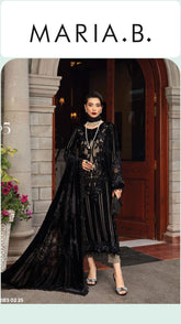 Maria B M-Series Lawn Unstitched 3pc Black