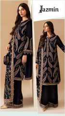 Jazmin Exclusive Cotton Unstitched 3pc Navy blue