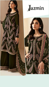 Jazmin Exclusive Cotton Unstitched 3pc Dark Mehndi