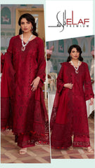 Elaf Cotton Exclusive Unstitched 3pc Maroon