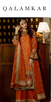 Qalamakar Exclusive Unstitched Cotton Lawn Fancy 3pc Rust