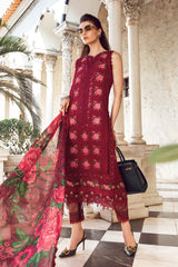 Maria B Exclusive Cotton Unstitched 3pc Mehroon