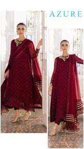 Azure Exclusive Cotton Unstitched 3pc Maroon