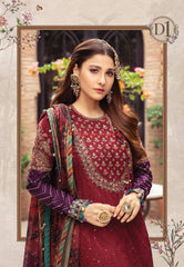 Maria b Exclusive Cotton Unstitched 3pc Maroon