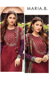 Maria b Exclusive Cotton Unstitched 3pc Maroon