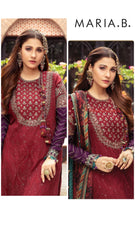 Maria b Exclusive Cotton Unstitched 3pc Maroon