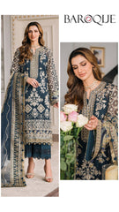 Baroque Exclusive Cotton Unstitch 3pc Zinc Blue