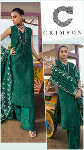 Crimson Exclusive Cotton Unstitched 3pc Bottle Green