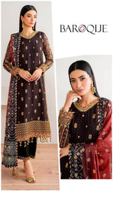 Baroque Luxury Chiffon Unstitched 3pc Black