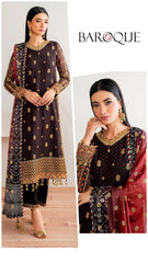 Baroque Luxury Chiffon Unstitched 3pc Black