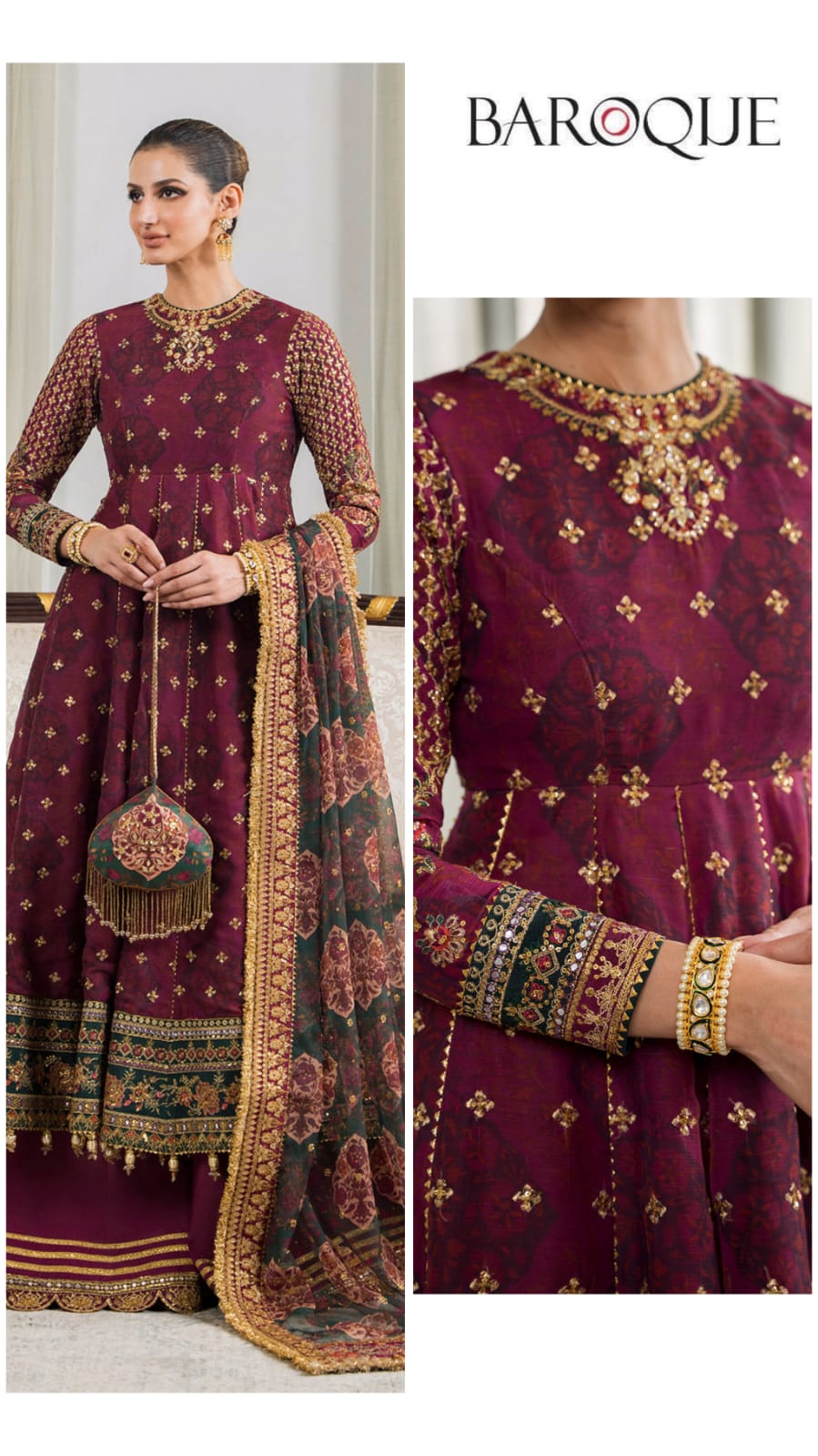 Baroque Exclusive Cotton Lawn Unstitch 3pc-Maroon