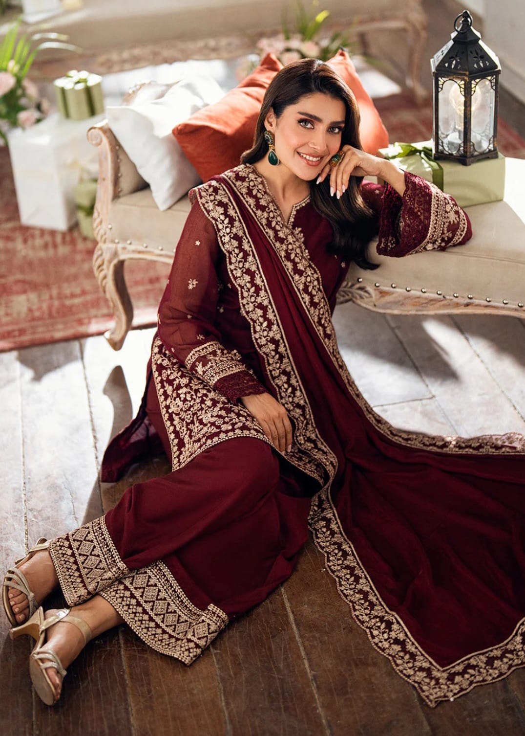 Azure Exclusive Cotton Unstitch 3pc suit Colour Berry Dusk