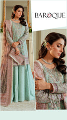 Baroque Luxury Chiffon Unstitch 3pc Mint Green