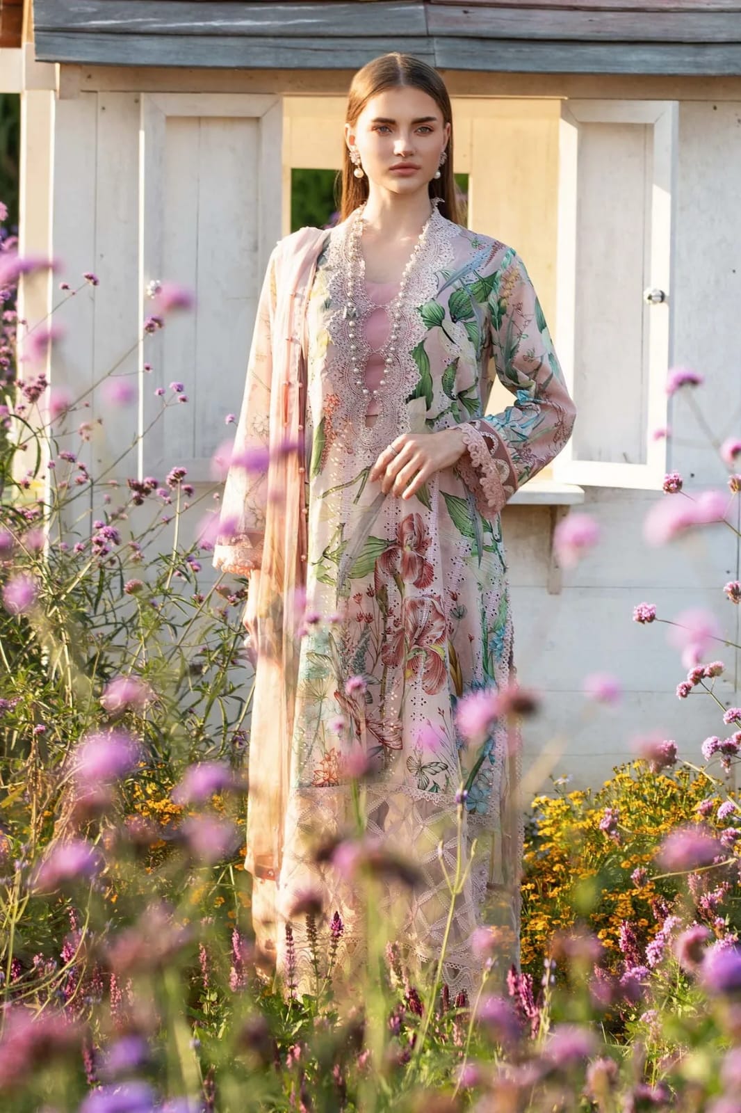 Maria B M-Series Lawn Unstitched 3pc Colour Pink