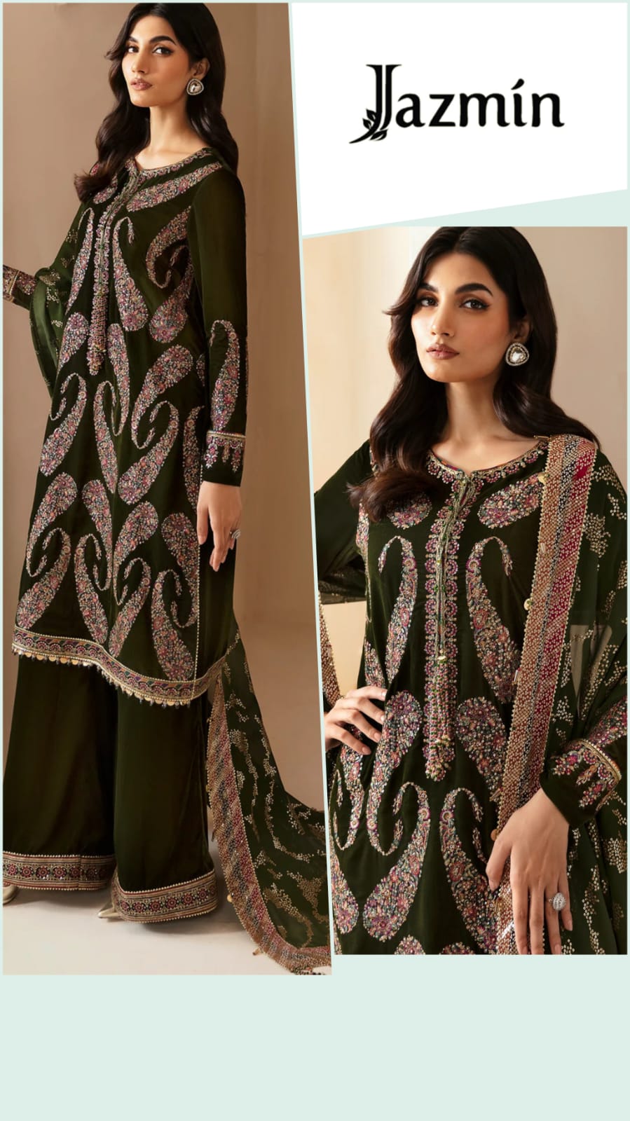 Jazmin Exclusive Cotton Unstitched 3pc Dark Mehndi