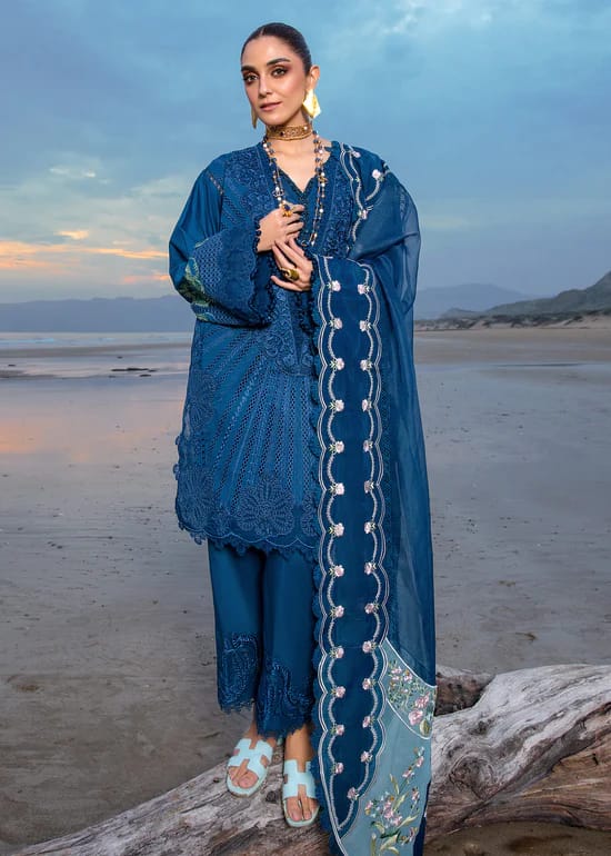 Crimson Exclusive Cotton Unstitched 3pc Navy Blue