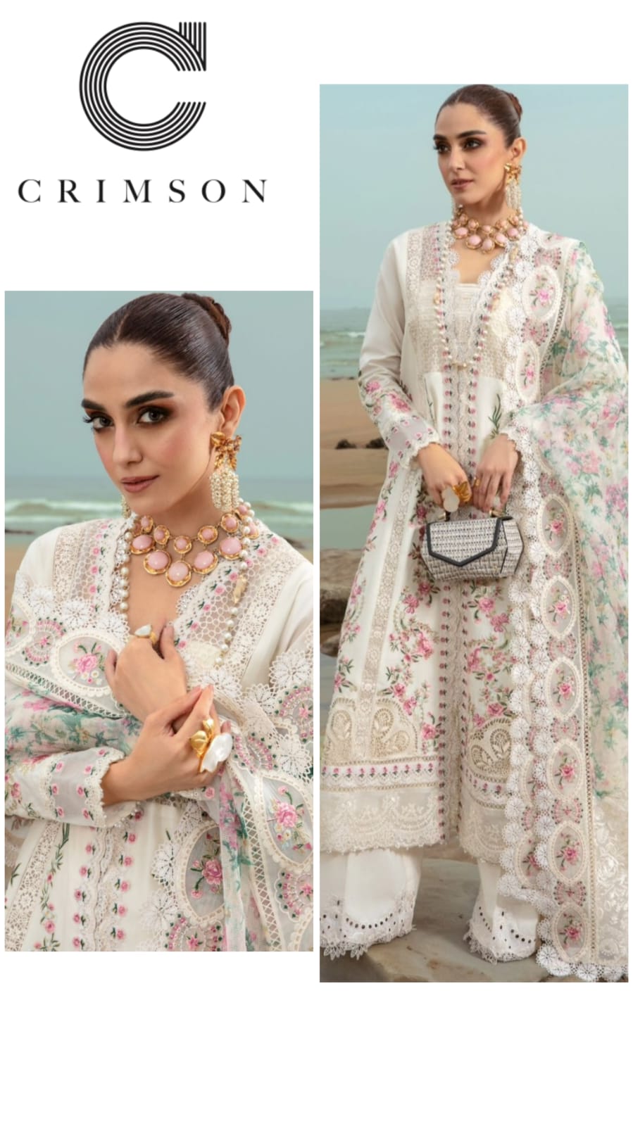 Crimson Exclusive Cotton Unstitched 3pc White