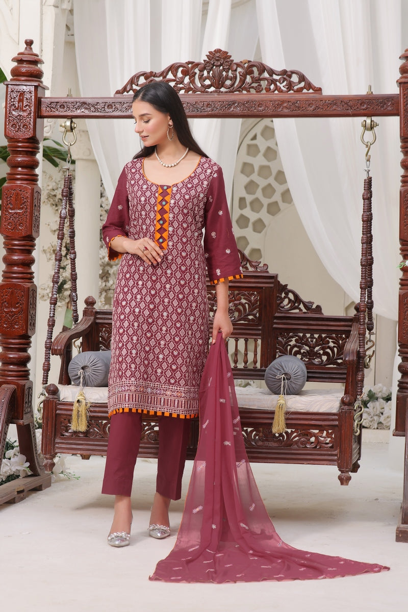 Khubsurat Embroidered Collection with Chiffon Embroidered Dupatta Design 06