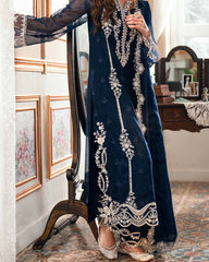 Azure Embroidered Net Navy Blue Stitched Suit