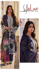 Elaf Premium Exclusive Cotton lawn Unstitch 3pc-Navy Blue