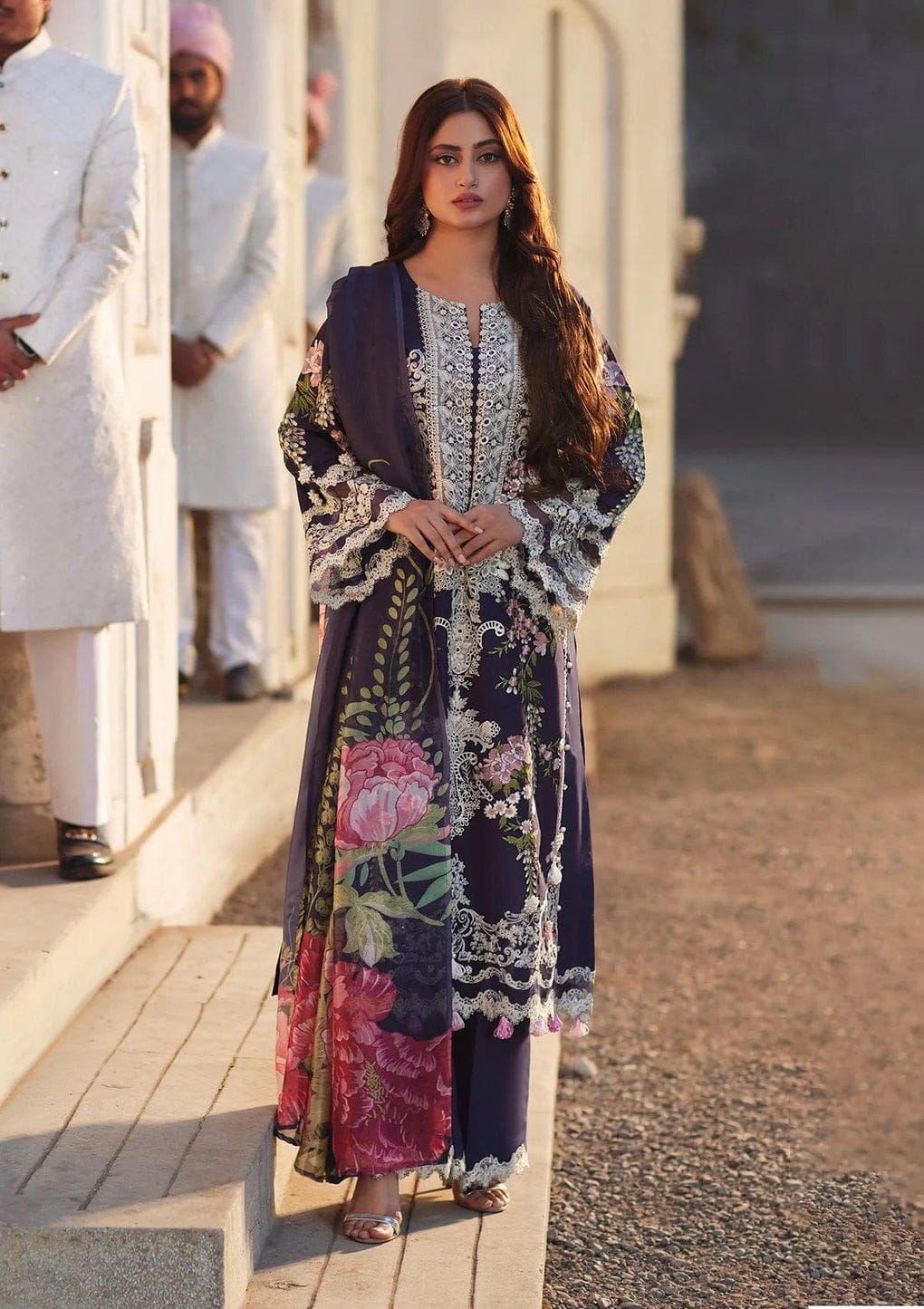 Elaf Premium Exclusive Cotton lawn Unstitch 3pc-Navy Blue