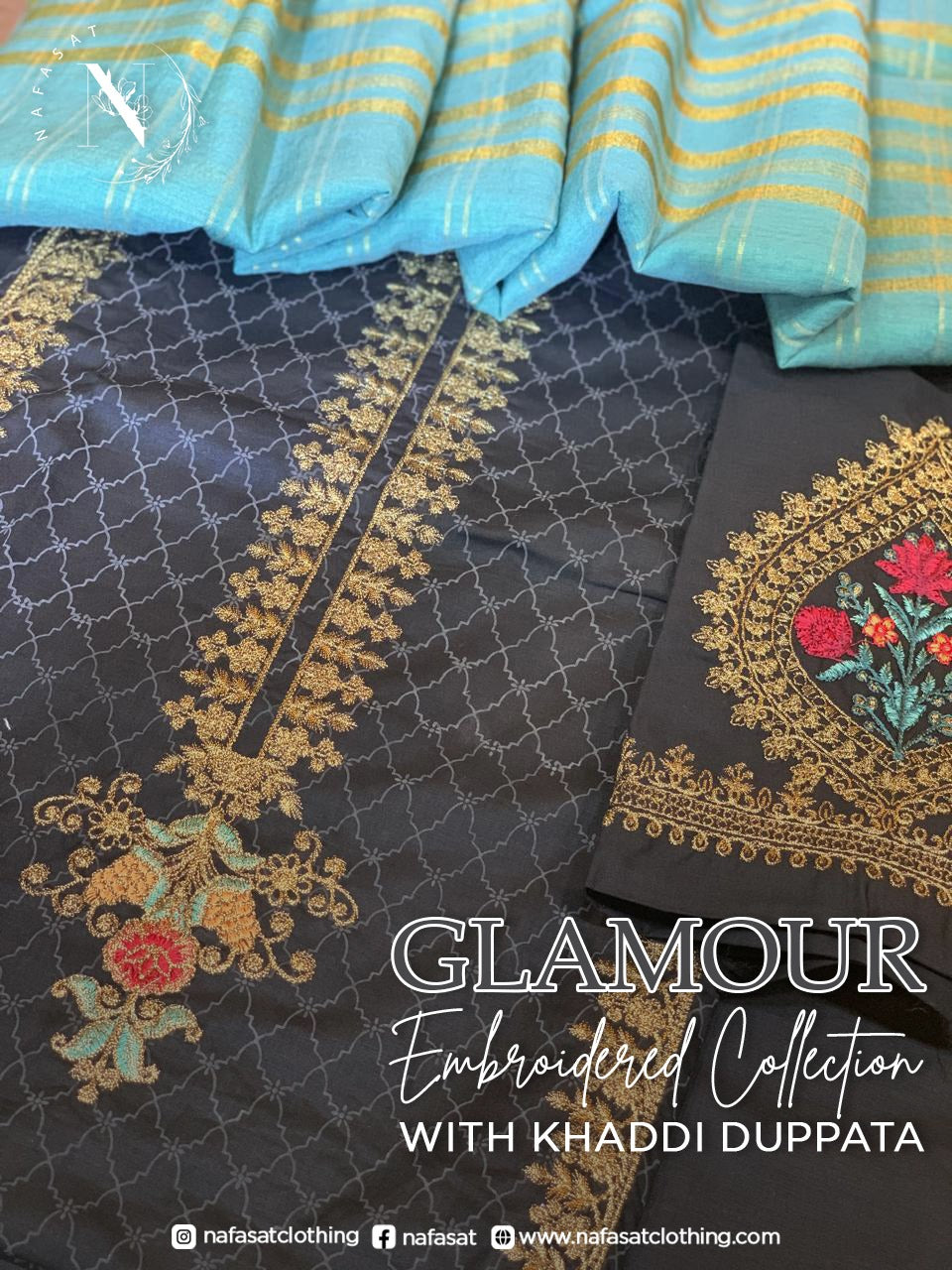 Glamour Embroidered Collection with Khaddi Dupatta D-04