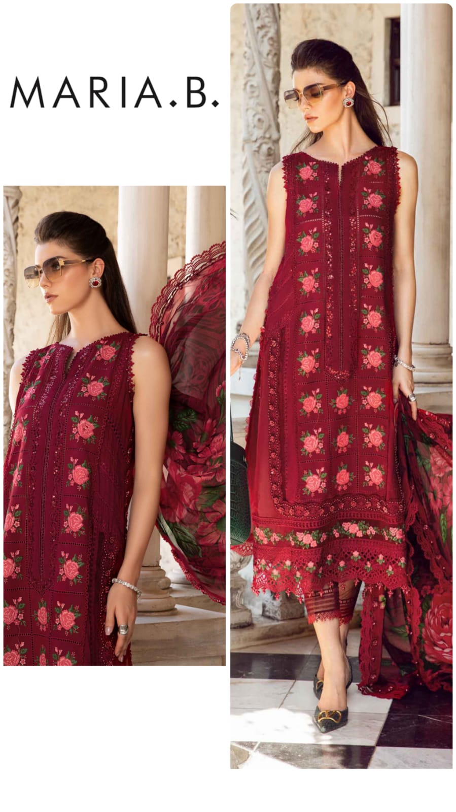 Maria B Exclusive Cotton Unstitched 3pc Mehroon