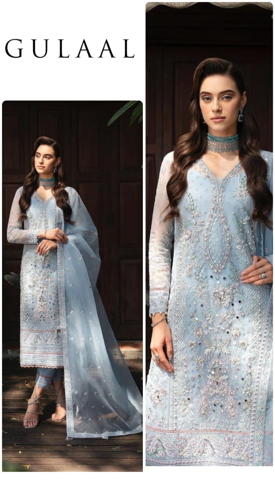 Gulaal Exclusive Chiffon Unstitched 3pc Sky Blue