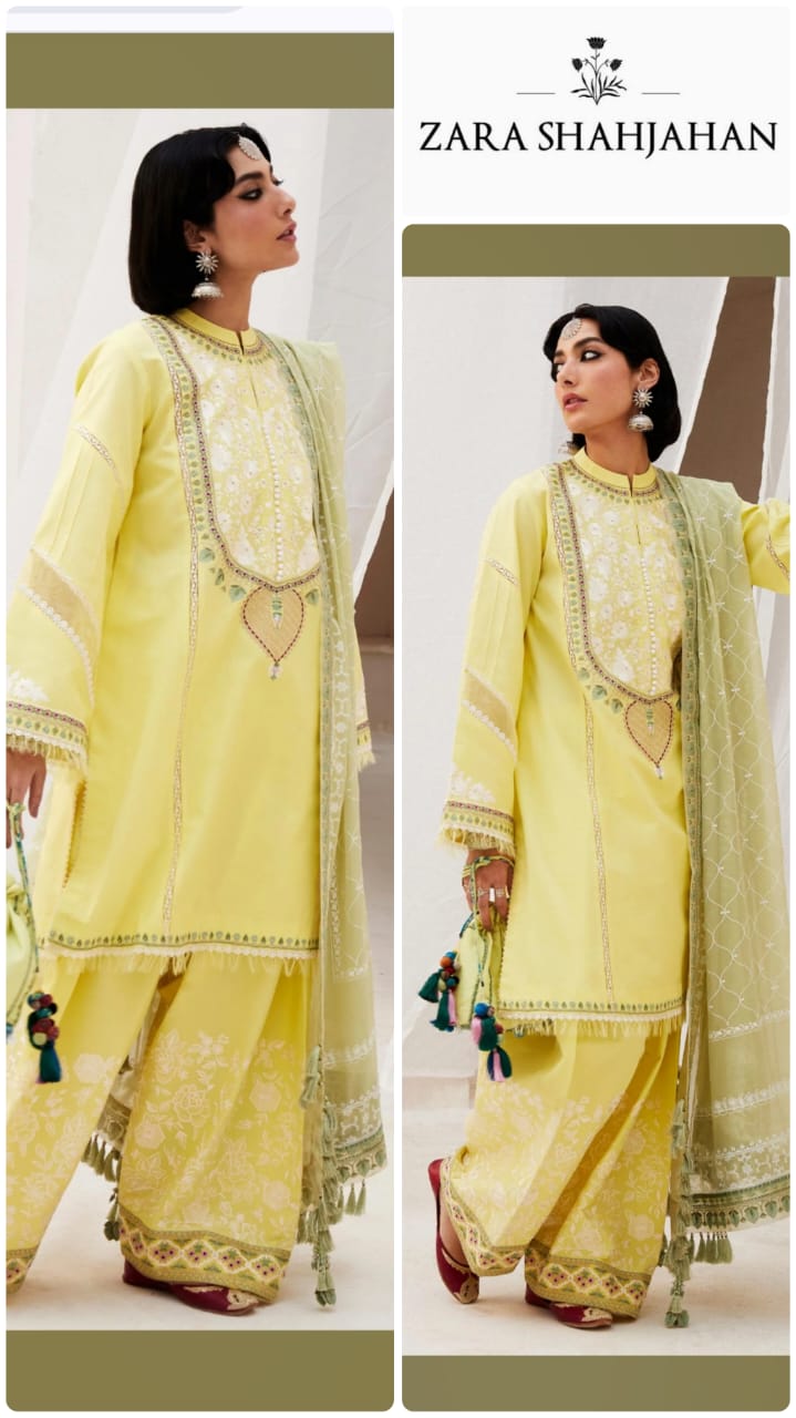 Zara Shahjahan Exclusive Cotton Unstitched 3pc Lemon