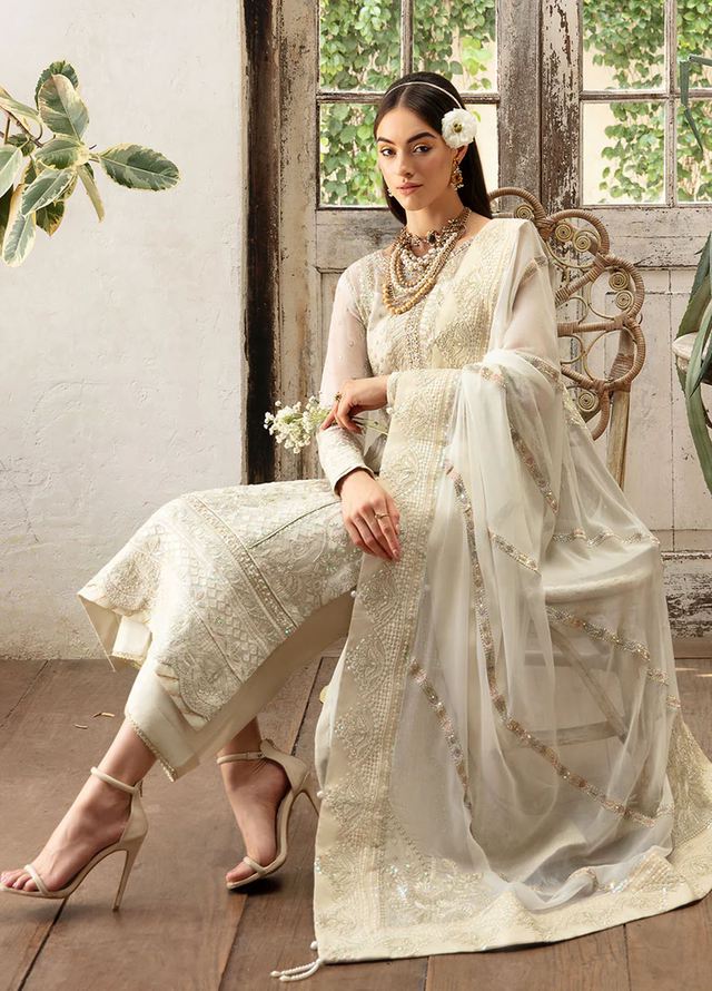 Gulaal Luxury Chiffon Unstitched 3pc Off White