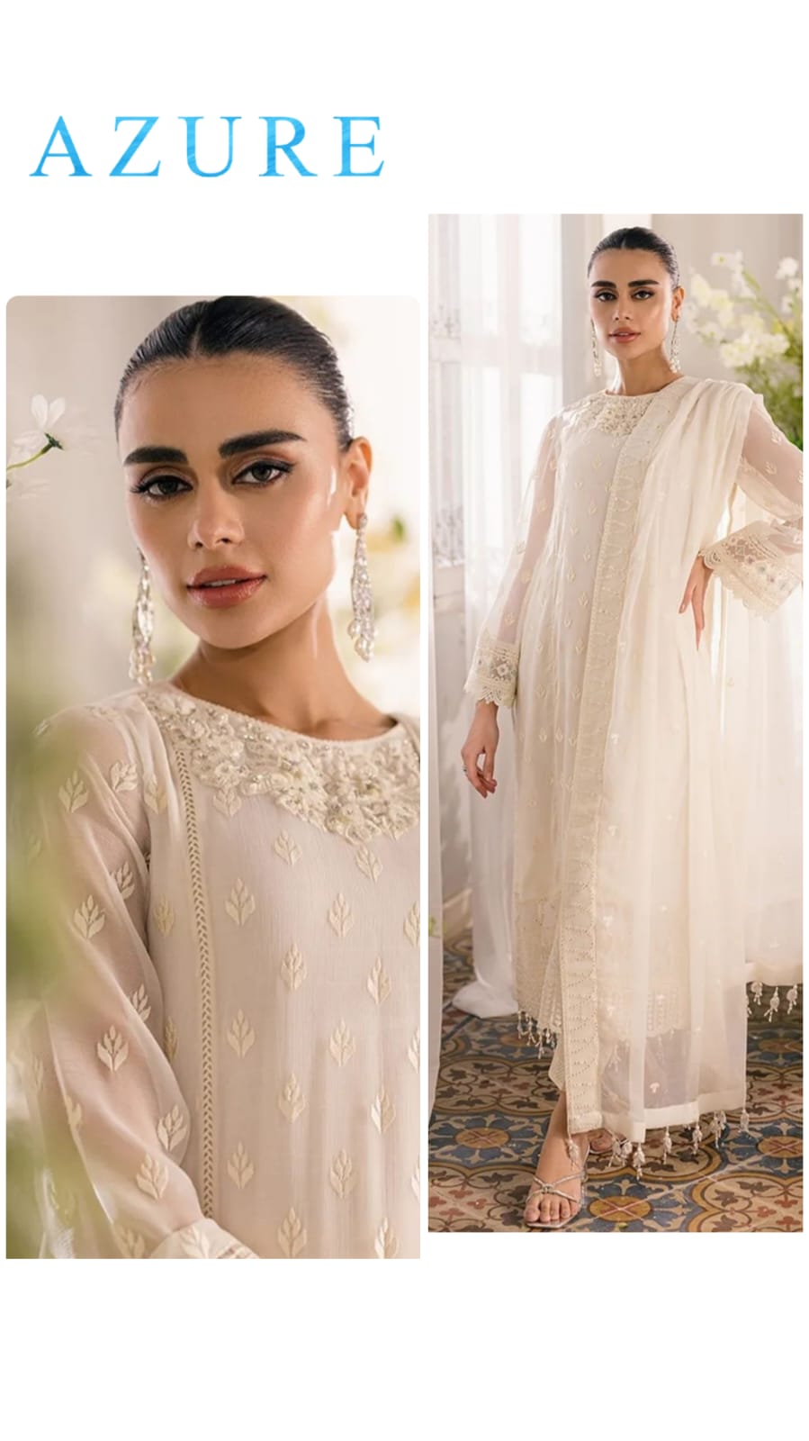Azure Exclusive Cotton Embroidered 3pc Off White
