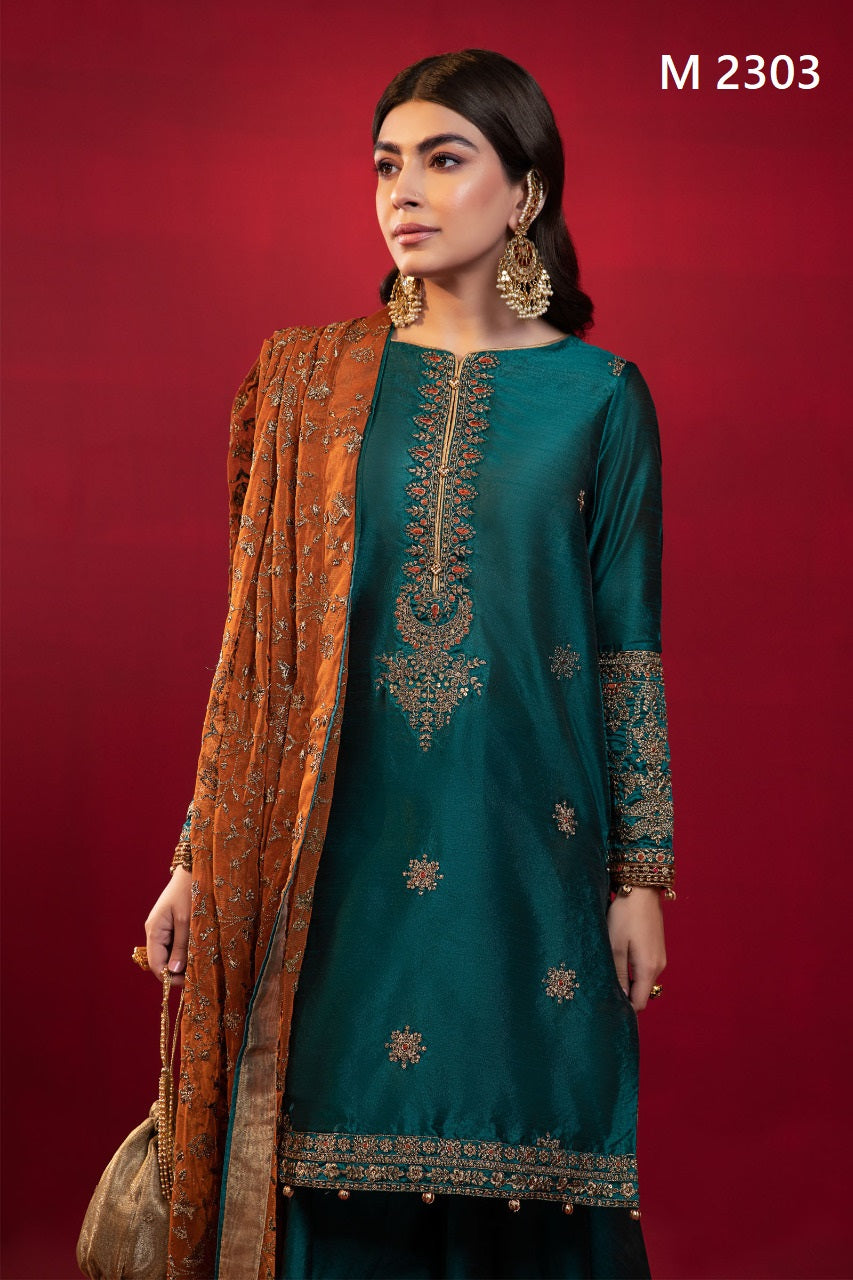 Maria B Exclusive Cotton Unstitched 3pc Bottle Green