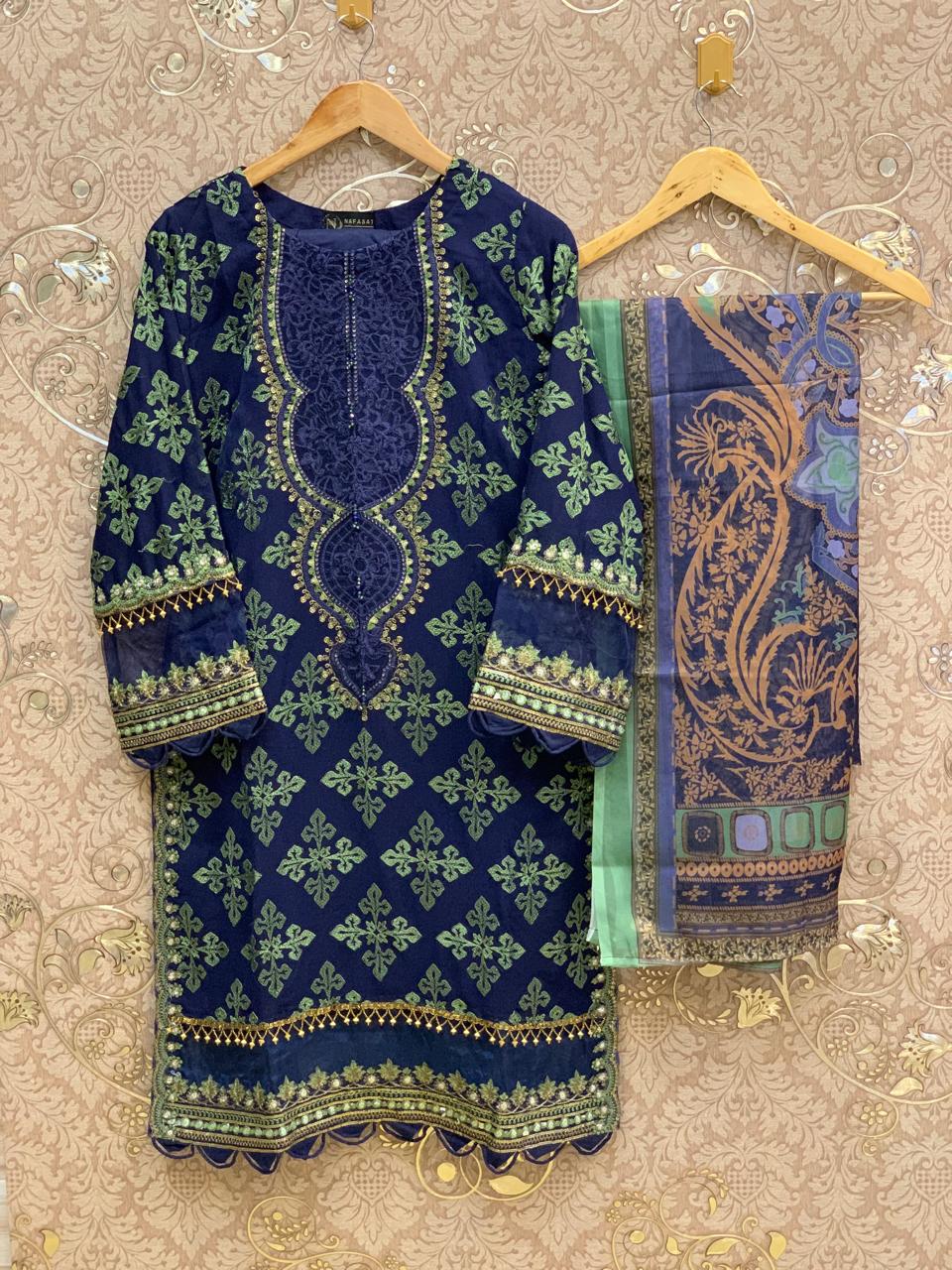 Nafasat Luxury Chiffon 3pc Embroidered Stitched Collection D-04