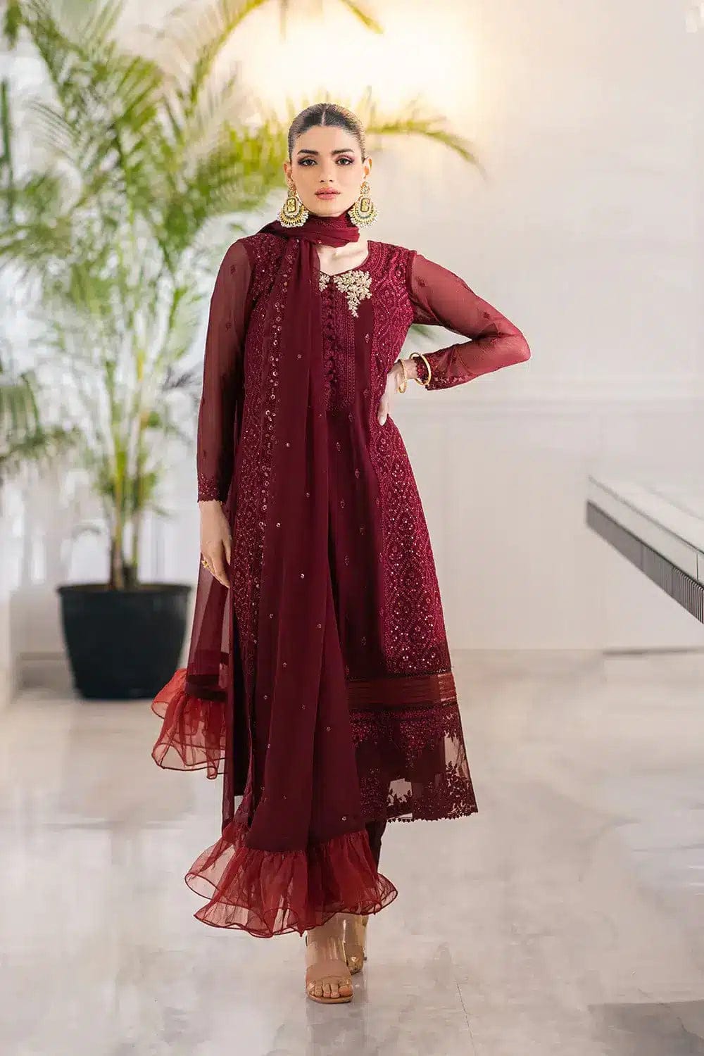 Azure Luxury Chiffon Unstitched 3pc Maroon