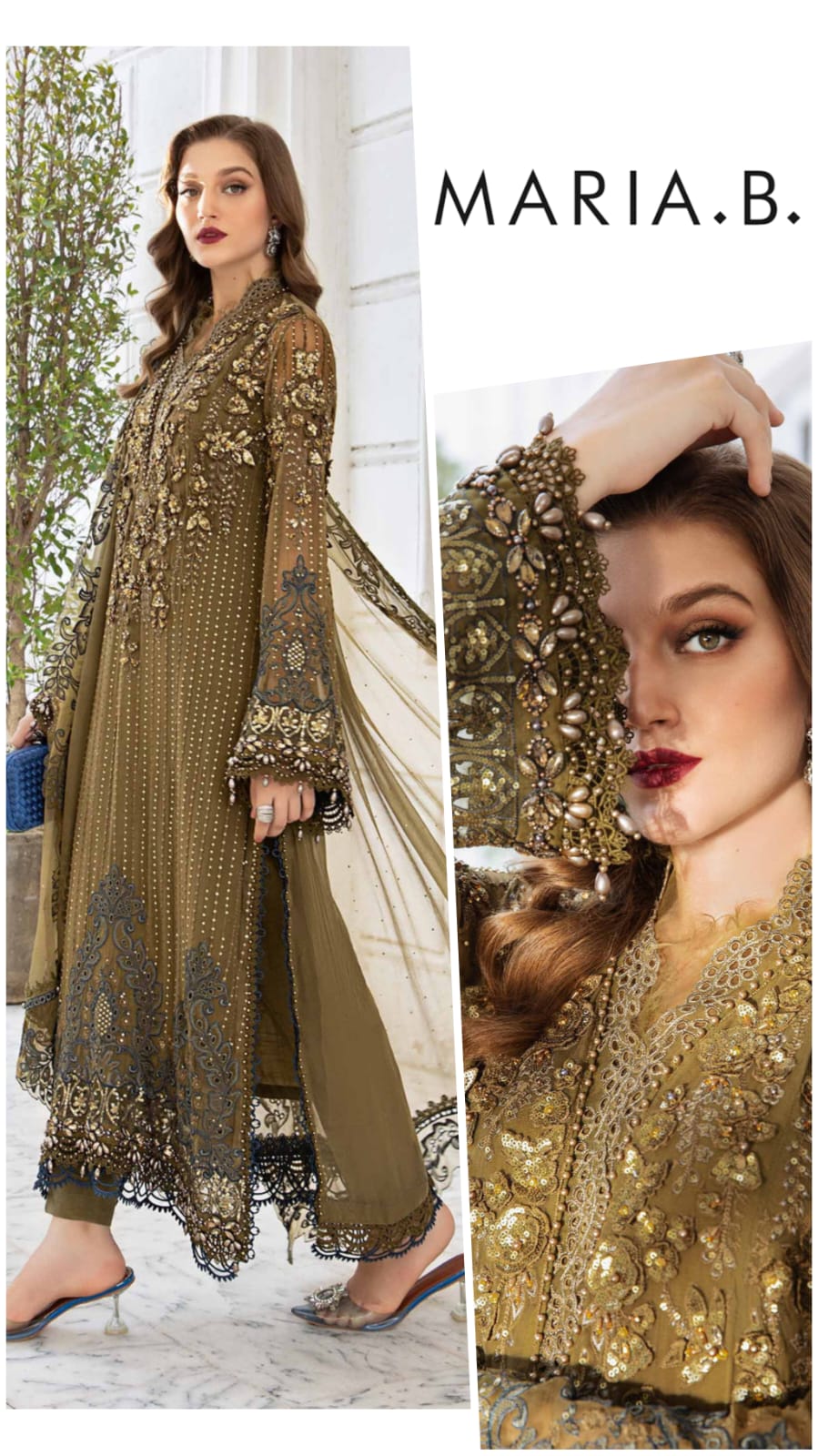 Maria B Luxury Chiffon Unstitched 3pc Mehndi Green