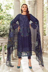Maria B Exclusive Cotton Unstitched 3pc Navy Blue