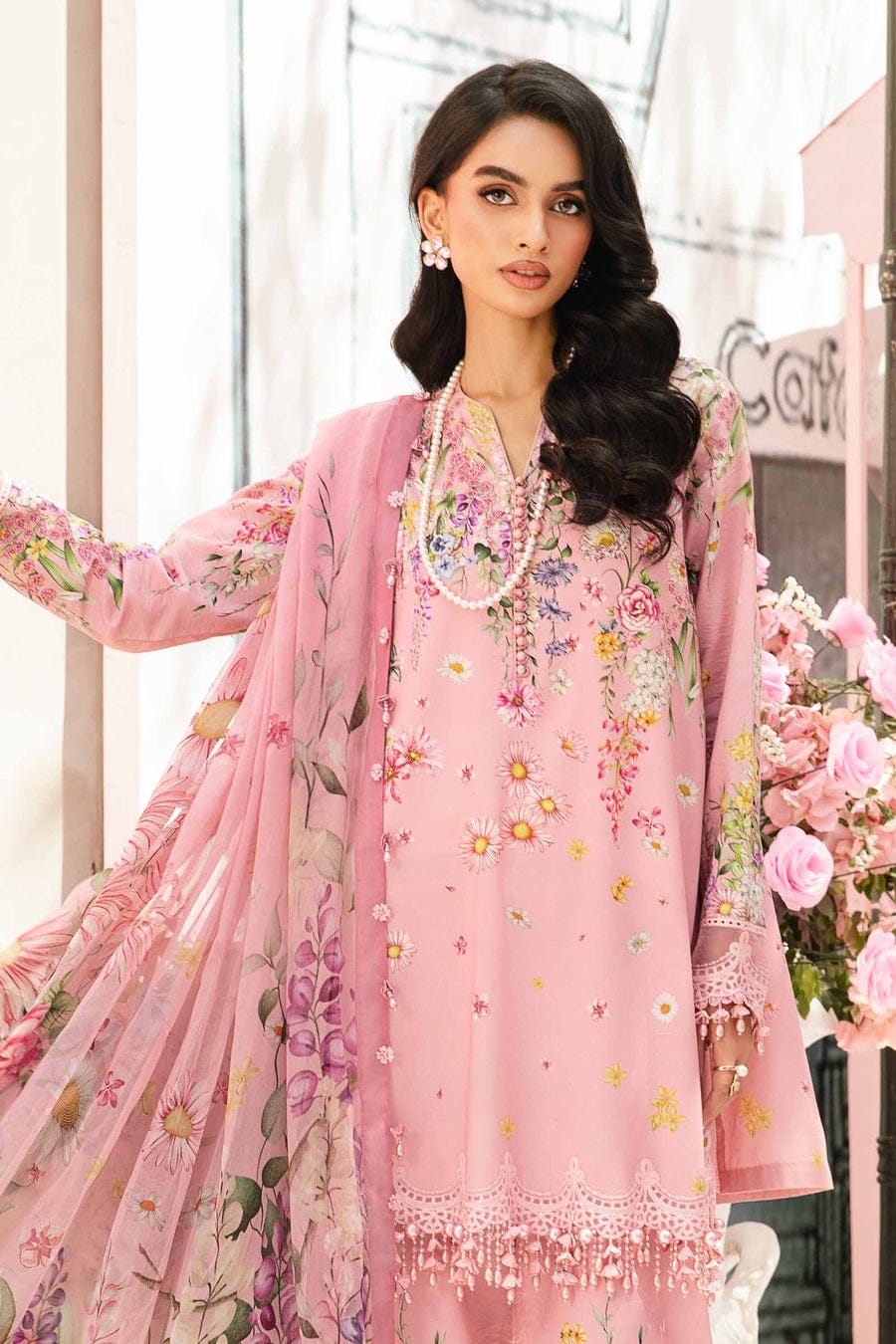 Maria b M_Series Unstitch 3pc suit Colour Pink