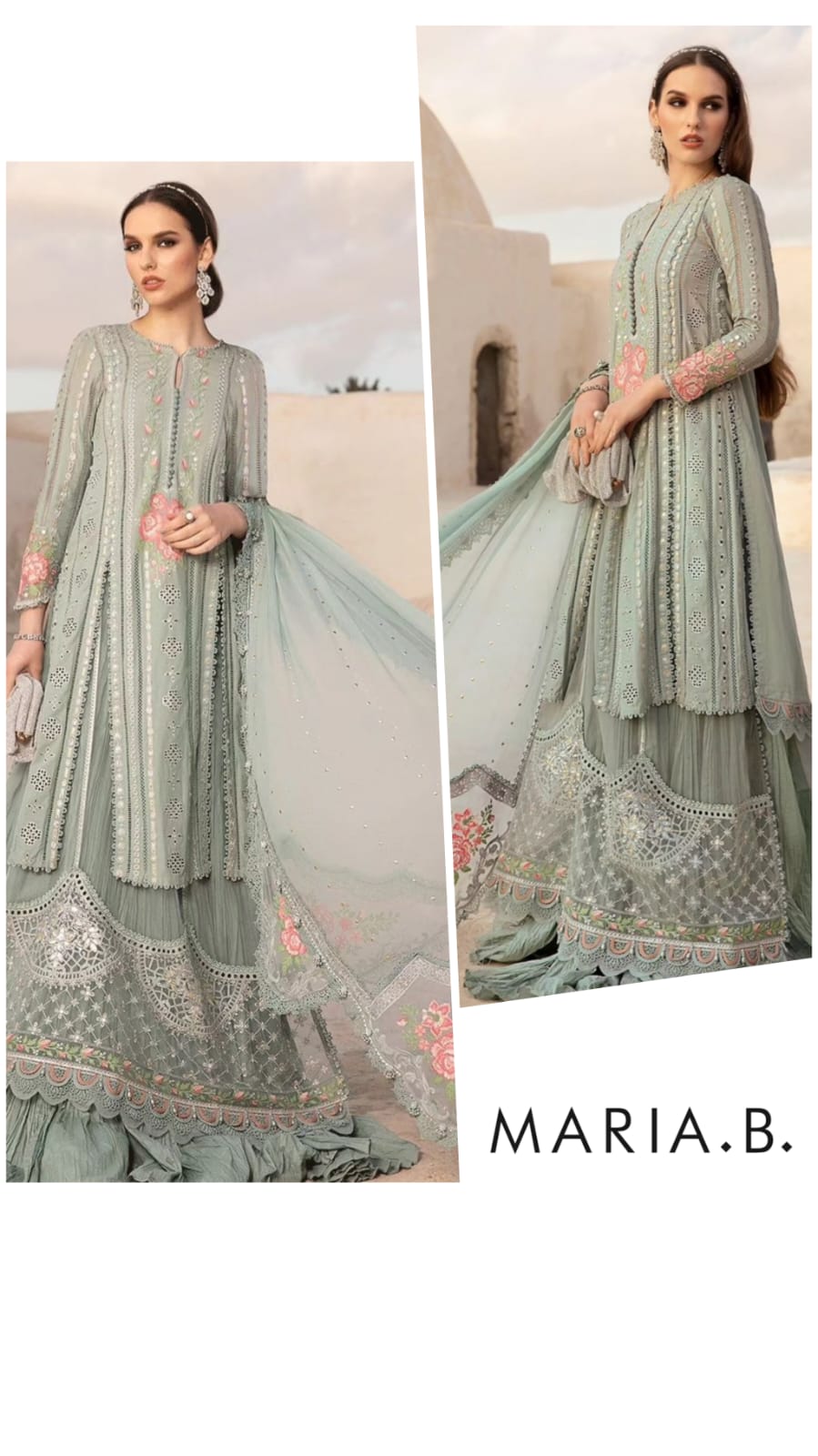 Maria B Exclusive Cotton Unstitched 3pc Green and White