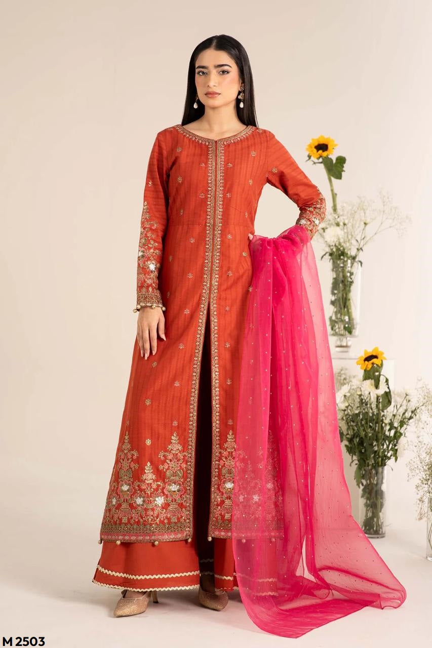 Maria B Exclusive Cotton Unstitched 3pc Colour Rust