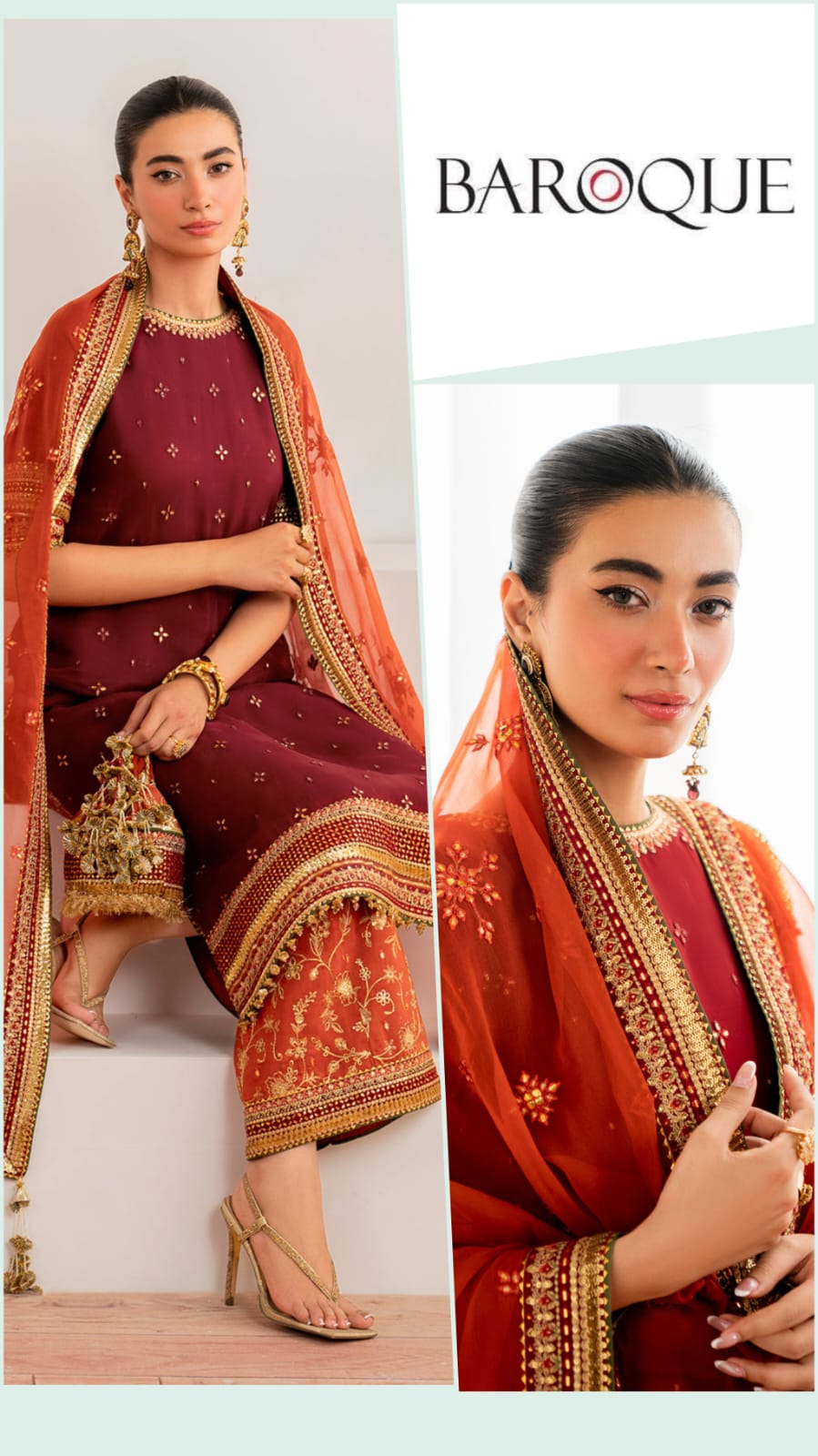 Baroque Exclusive Cotton Lawn Unstitch 3pc-Maroon