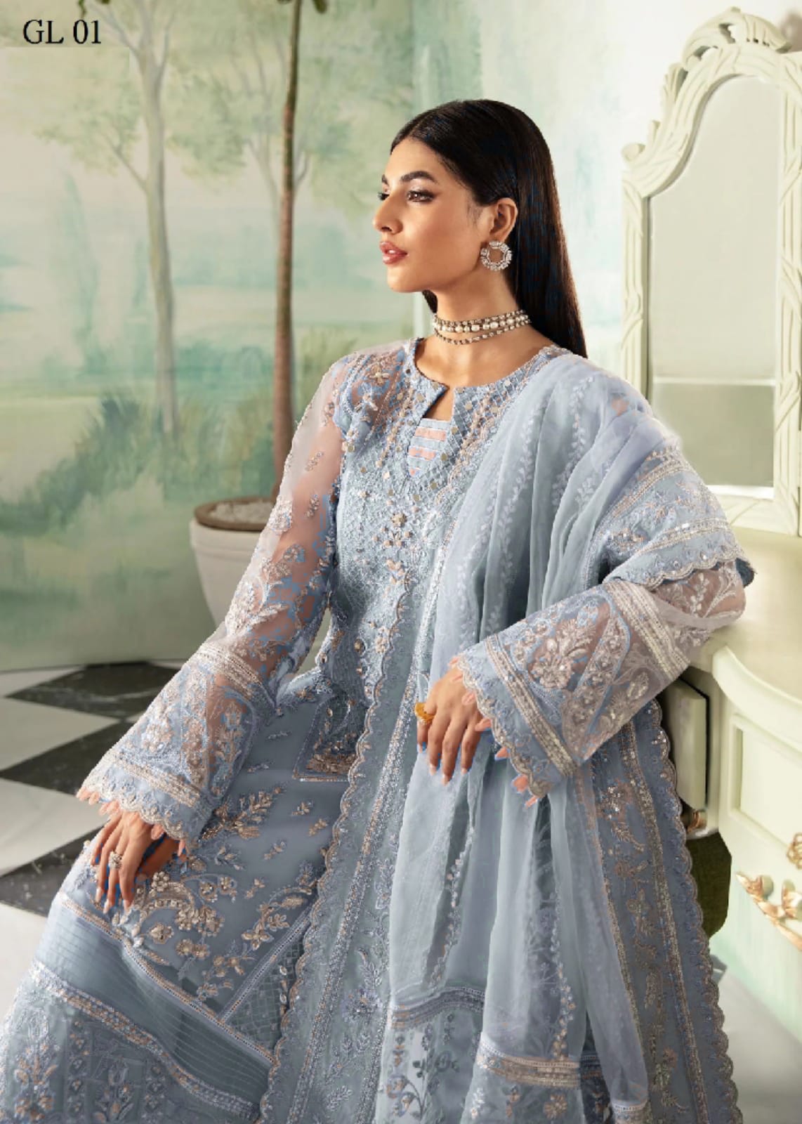 Gulaal Exclusive Cotton Unstitched 3pc Sky Blue