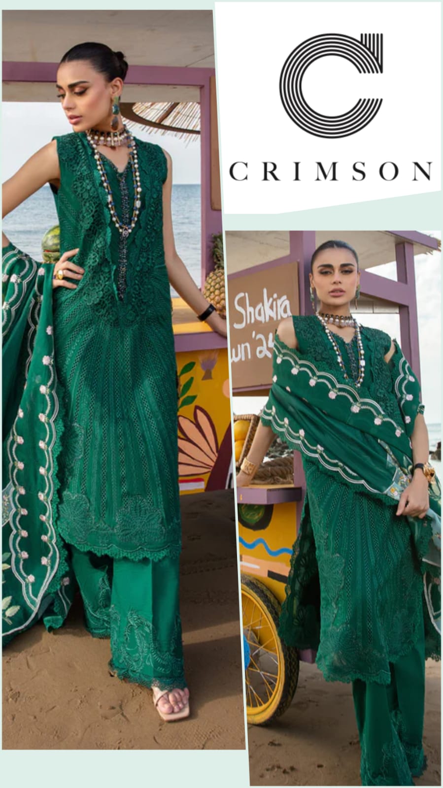 Crimson Exclusive Cotton Unstitched 3pc Bottle Green